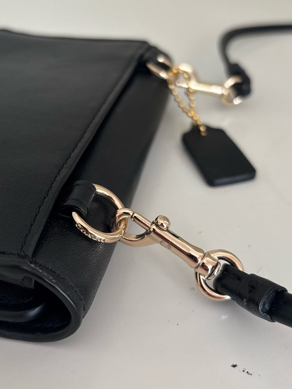 Coach Black Leather Crossbody Wallet with Gold-Tone Button - Picture 6 of 16